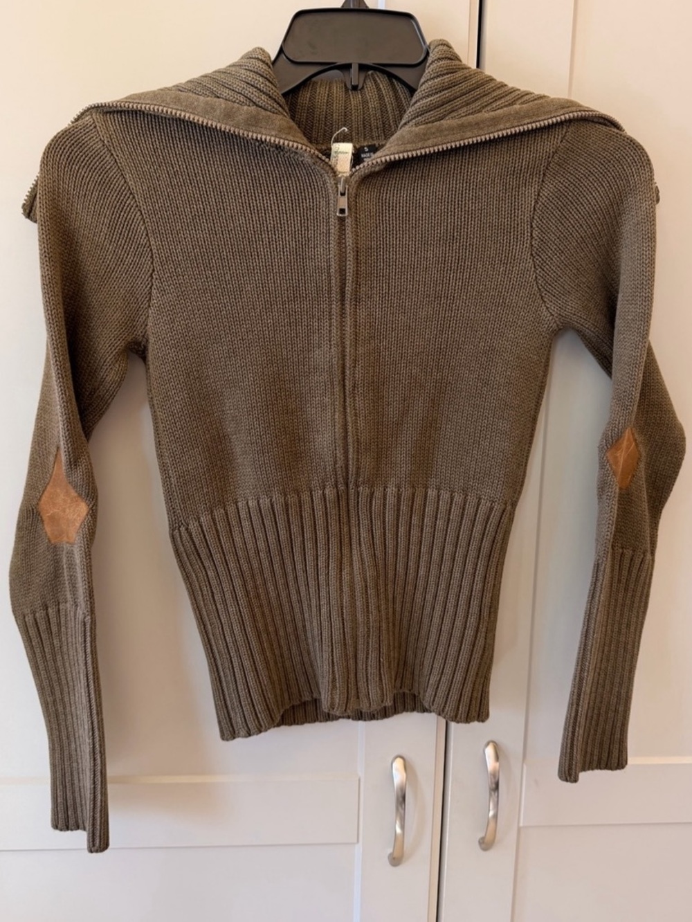 Y2K Volcom Stone Boardwear Brown Zip Knit Sweater With Elbow Patches S